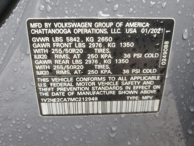 1V2HE2CA7MC212949 - 2021 VOLKSWAGEN ATLAS CROS SE Серый фото 14