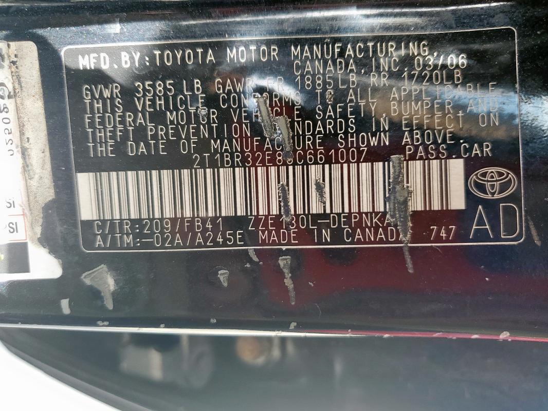 2T1BR32E86C661007 - 2006 TOYOTA COROLLA CE BLACK photo 13