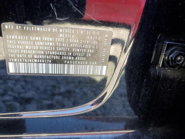 3VW2K7AJ6CM466176 - 2012 VOLKSWAGEN JETTA BASE BLACK photo 12