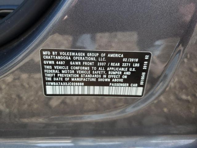1VWBA7A33JC026886 - 2018 VOLKSWAGEN PASSAT SE 灰色 照片 12