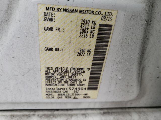 1N4AL3APXFC574904 - 2015 NISSAN ALTIMA 2.5 WHITE photo 12