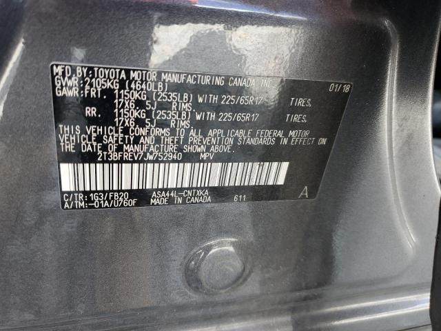 2T3BFREV7JW752940 - 2018 TOYOTA RAV4 LE CHARCOAL photo 13