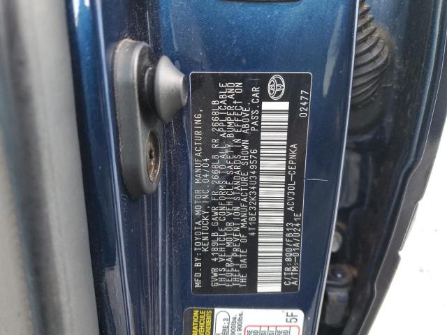 4T1BE32K34U349576 - 2004 TOYOTA CAMRY LE BLUE photo 12