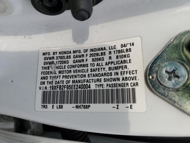 19XFB2F95EE240004 - 2014 HONDA CIVIC EXL თეთრი ფოტო 12