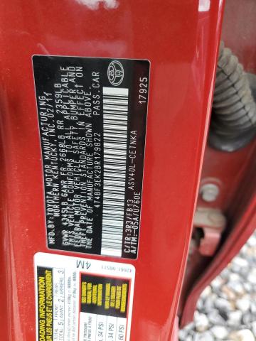 4T4BF3EK2BR179822 - 2011 TOYOTA CAMRY BASE RED photo 12