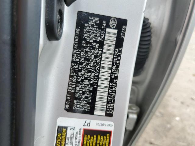 4T1BF1FK2CU070081 - 2012 TOYOTA CAMRY BASE SILVER photo 12