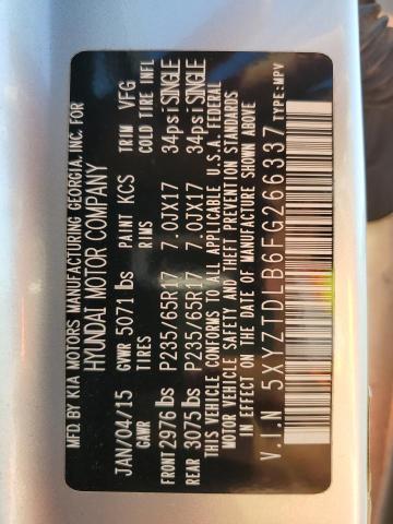 5XYZTDLB6FG266337 - 2015 HYUNDAI SANTA FE S SILVER photo 13