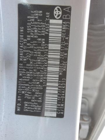 5YFBURHEXKP937612 - 2019 TOYOTA COROLLA L Argent photo 12