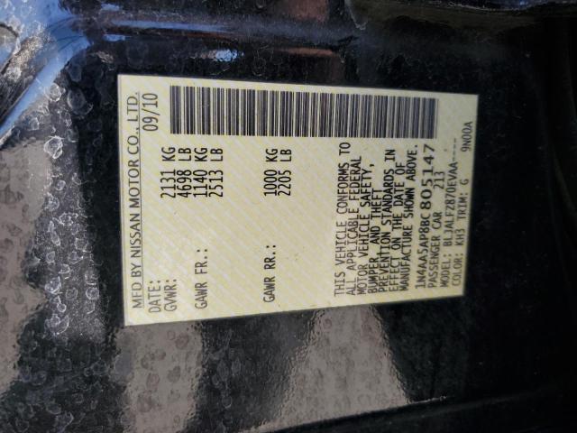 1N4AA5AP8BC805147 - 2011 NISSAN MAXIMA S შავი ფოტო 12