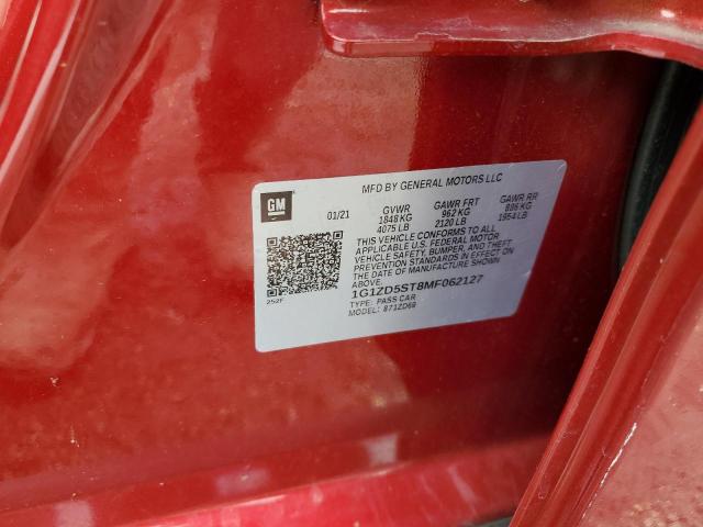 1G1ZD5ST8MF062127 - 2021 CHEVROLET MALIBU LT 红色 照片 12