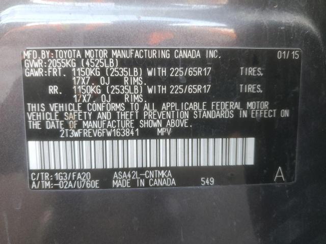 2T3WFREV6FW163841 - 2015 TOYOTA RAV4 XLE GRAY photo 13