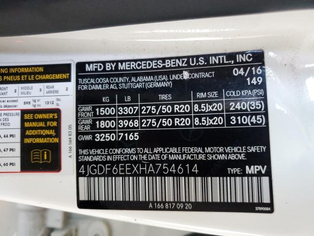 4JGDF6EEXHA754614 - 2017 MERCEDES-BENZ GLS 450 4MATIC WHITE photo 13