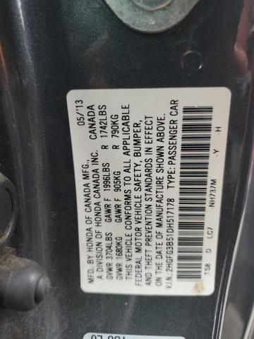 2HGFG3B51DH517178 - 2013 HONDA CIVIC LX GRAY photo 12