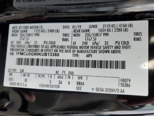 1FMCU0G90KUB13380 - 2019 FORD ESCAPE SE BLACK photo 12