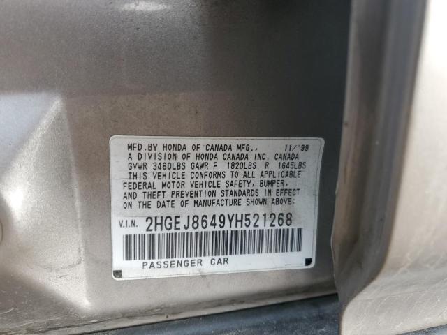 2HGEJ8649YH521268 - 2000 HONDA CIVIC EX SILVER photo 12