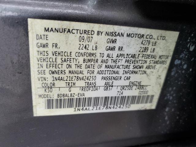 1N4AL21E78N424250 - 2008 NISSAN ALTIMA 2.5 GRAY photo 12