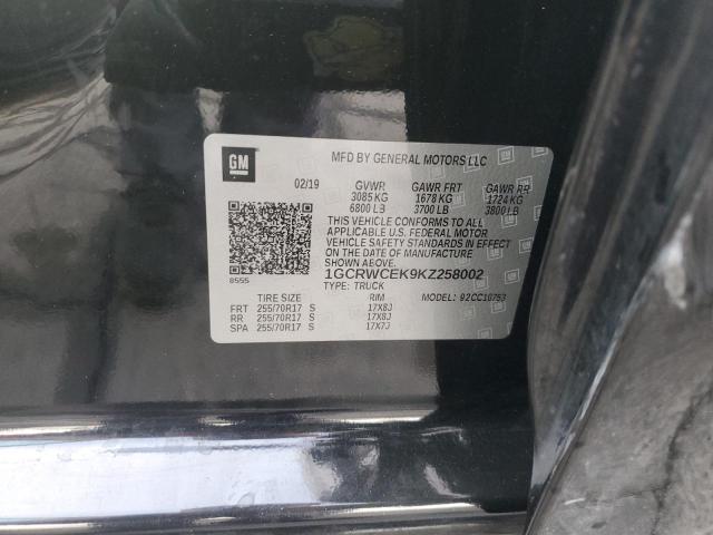 1GCRWCEK9KZ258002 - 2019 CHEVROLET SILVERADO C1500 LT 黑色 照片 12
