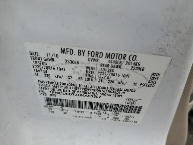 1FMCU0D73BKA93592 - 2011 FORD ESCAPE XLT WHITE photo 12