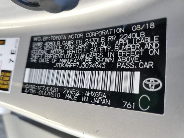 JTDKARFP7J3094943 - 2018 TOYOTA PRIUS PRIM 白色 照片 12