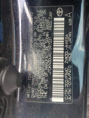 JTDKN3DUXC1597231 - 2012 TOYOTA PRIUS BLACK photo 12