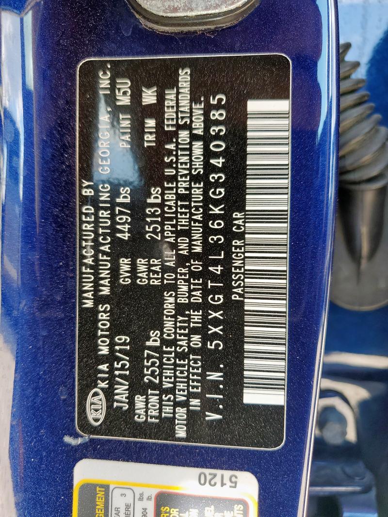 5XXGT4L36KG340385 - 2019 KIA OPTIMA LX Niebieski zdjęcie 12