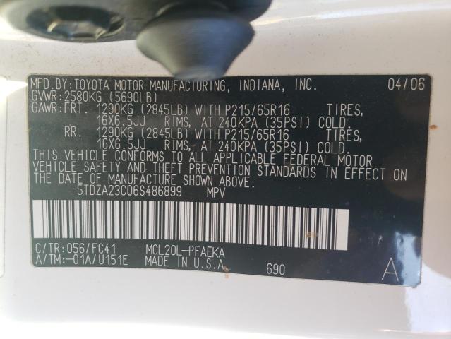 5TDZA23C06S486899 - 2006 TOYOTA SIENNA CE WHITE photo 13