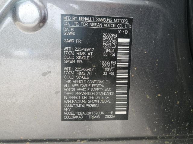 KNMAT2MT4LP526512 - 2020 NISSAN ROGUE S رمادي صورة 13