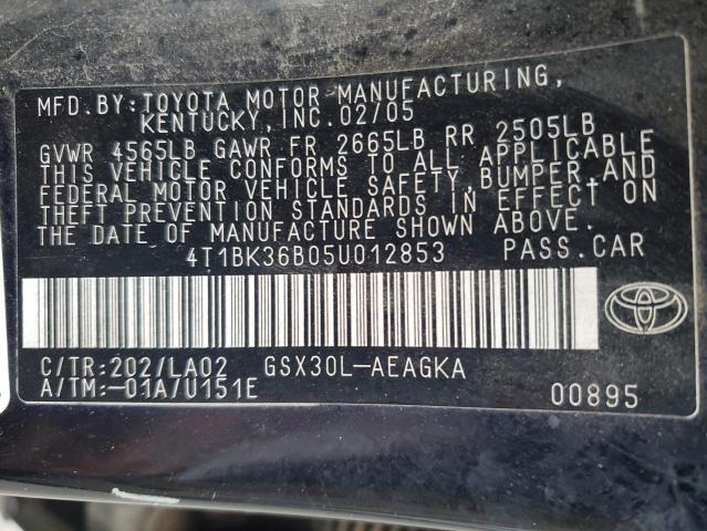 4T1BK36B05U012853 - 2005 TOYOTA AVALON XL BLACK photo 12