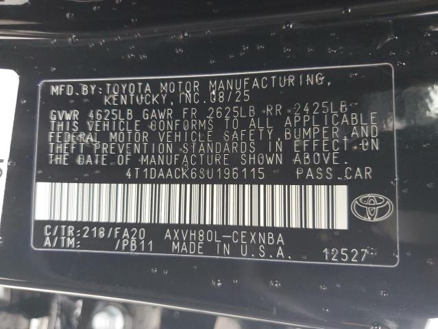 4T1DAACK6SU196115 - 2025 TOYOTA CAMRY XSE BLACK photo 12