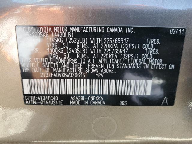 2T3ZF4DVXBW079615 - 2011 TOYOTA RAV4 灰色 照片 13