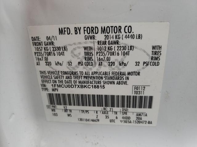 1FMCU0D7XBKC18815 - 2011 FORD ESCAPE XLT WHITE photo 12