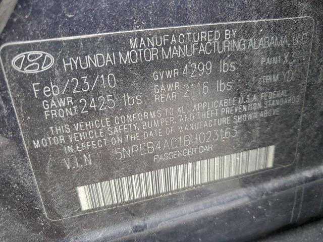 5NPEB4AC1BH023163 - 2011 HYUNDAI SONATA GLS BLACK photo 12