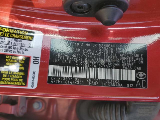 2T1BURHE8FC479252 - 2015 TOYOTA COROLLA L RED photo 12