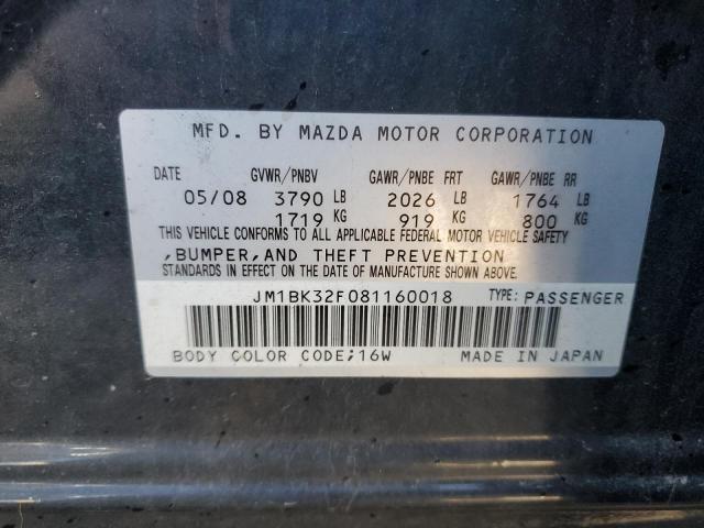 JM1BK32F081160018 - 2008 MAZDA 3 I გრაფიტი ფოტო 13