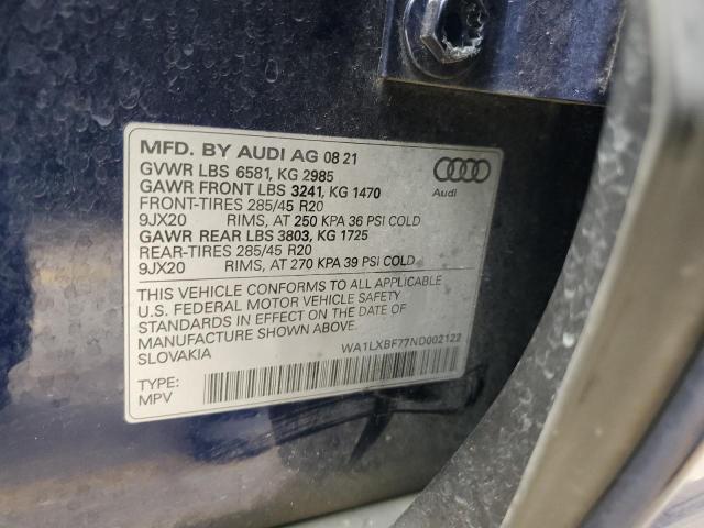 WA1LXBF77ND002122 - 2022 AUDI Q7 PREMIUM PLUS BLUE photo 13