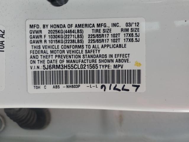 5J6RM3H55CL021565 - 2012 HONDA CR-V EX WHITE photo 14