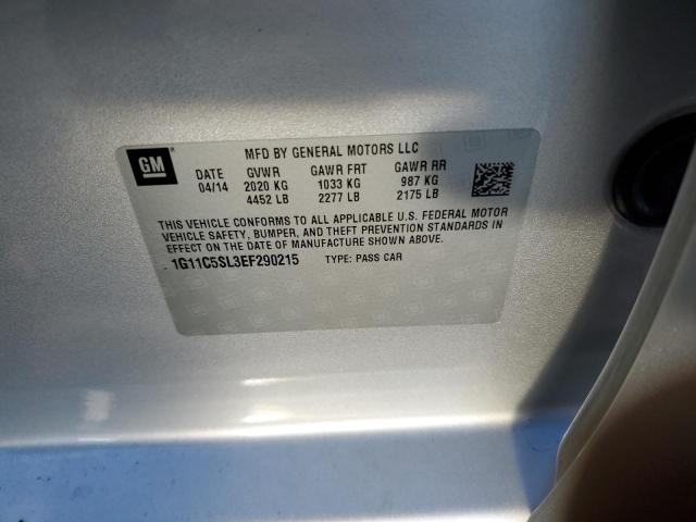 1G11C5SL3EF290215 - 2014 CHEVROLET MALIBU 1LT 银色 照片 12