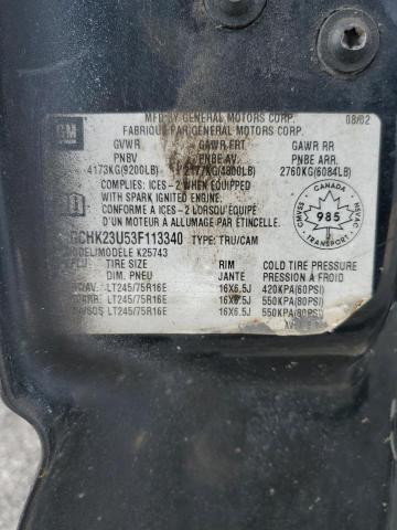 1GCHK23U53F113340 - 2003 CHEVROLET SILVERADO K2500 HEAVY DUTY BLACK photo 13