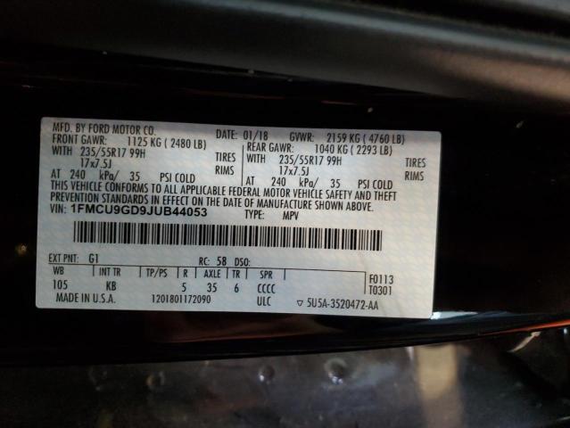 1FMCU9GD9JUB44053 - 2018 FORD ESCAPE SE Schwarz Foto 13