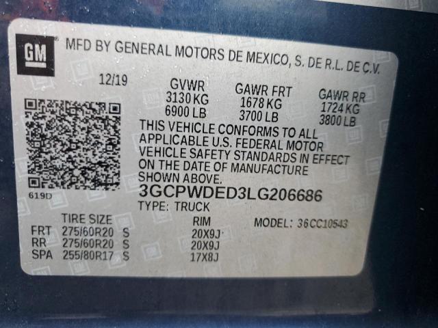 3GCPWDED3LG206686 - 2020 CHEVROLET SILVERADO C1500 RST BLUE photo 12