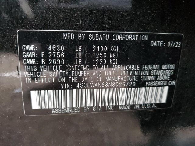 4S3BWAN68N3026720 - 2022 SUBARU LEGACY LIMITED BLACK photo 12