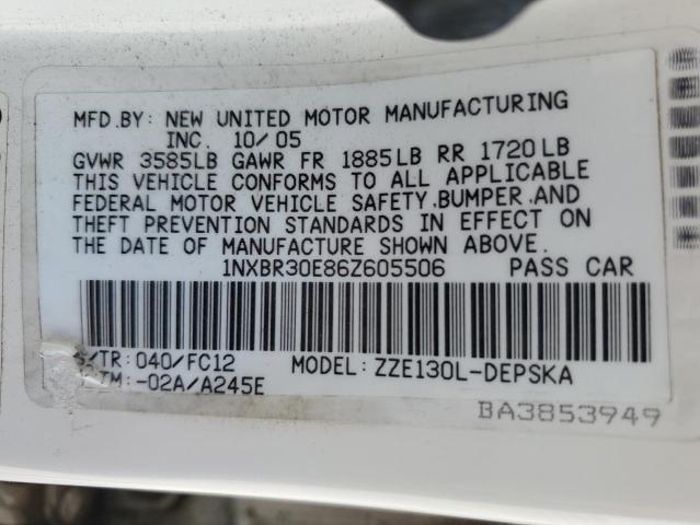 1NXBR30E86Z605506 - 2006 TOYOTA COROLLA CE WHITE photo 13