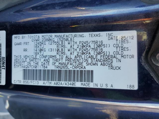 5TFTX4GN7CX011784 - 2012 TOYOTA TACOMA PRERUNNER ACCESS CAB BLUE photo 12