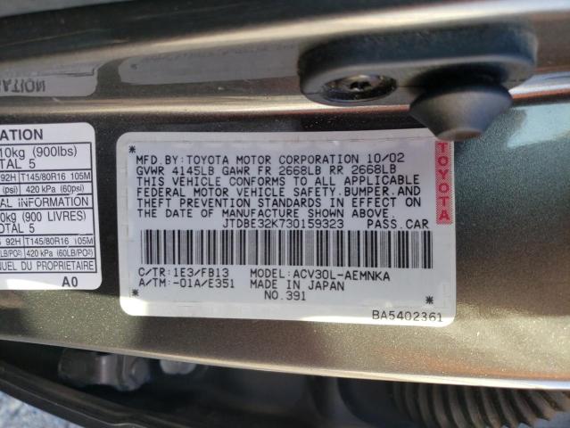 JTDBE32K730159323 - 2003 TOYOTA CAMRY LE GRAY photo 12