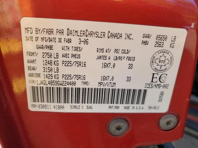 1J4GL48596W224400 - 2006 JEEP LIBERTY SPORT Қызыл фото 13