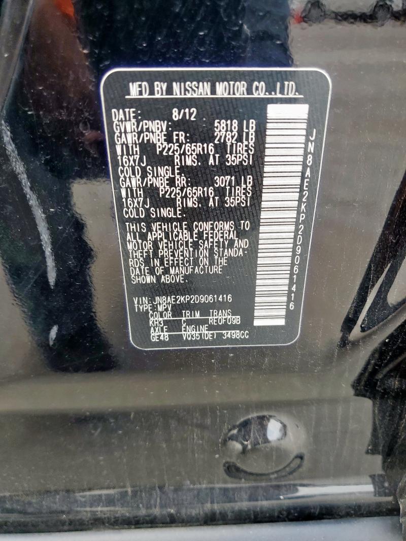 JN8AE2KP2D9061416 - 2013 NISSAN QUEST S BLACK photo 13