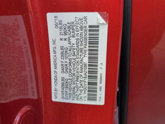 1HGCV1F18JA210587 - 2018 HONDA ACCORD LX Rot Foto 12