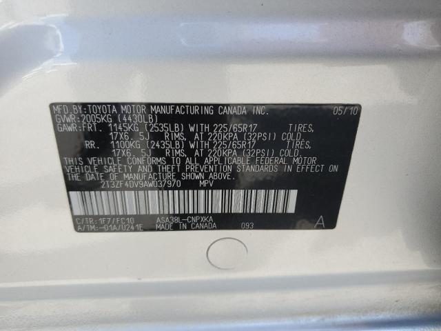 2T3ZF4DV9AW037970 - 2010 TOYOTA RAV4 银色 照片 13