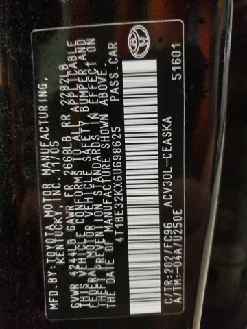 4T1BE32KX6U698625 - 2006 TOYOTA CAMRY LE BLACK photo 12