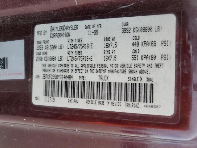 3B7KF2368YG140484 - 2000 DODGE RAM 2500 RED photo 13